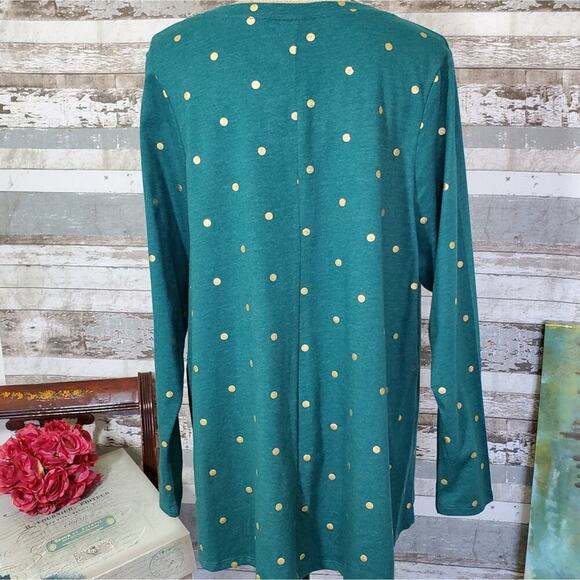 Lane Bryant Plus Foil Dot Womans longsleeve T Shirt Teal Green Size 18 / 20 - Picture 5 of 9